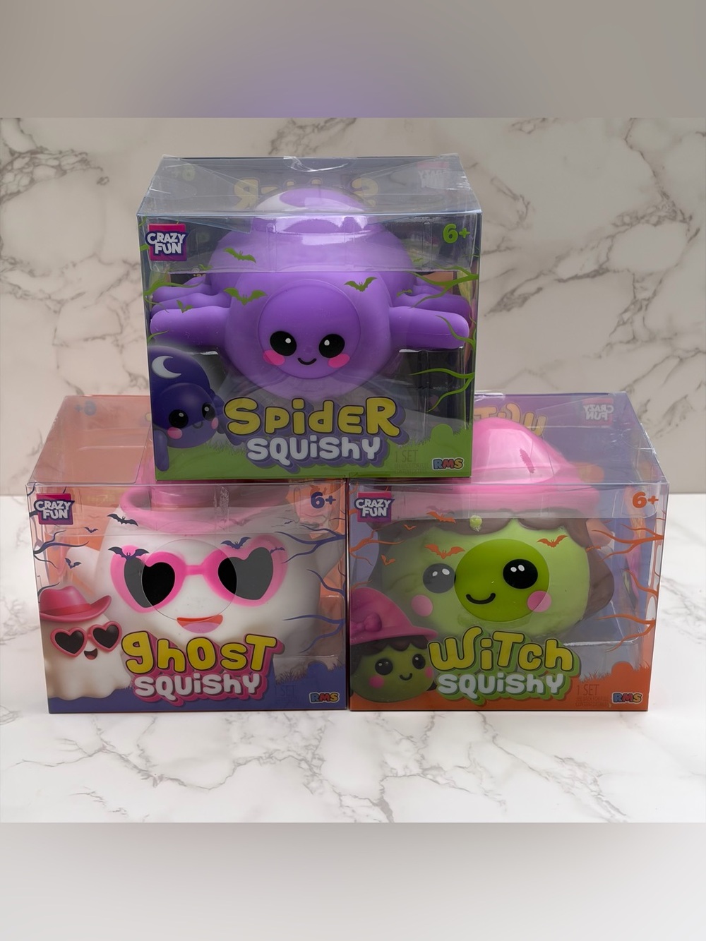 Lot Of 3: Crazy Fun Halloween Squishy Toys, Ghost, Spider & Witch New